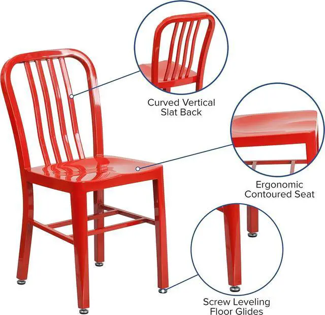Alt view image 6 of 7 - Flash Furniture Gael Indoor/Outdoor Modern Metal Dining Chairs, Commercial-Grade Galvanized Steel Restaurant Chairs, Set of 2, Red | Indoor/Outdoor Use