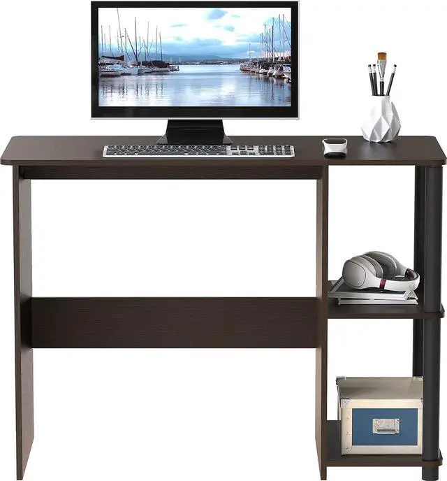 Alt view image 5 of 7 - SHW 35-Inch Home Office Cyrus Desk with Open Storage Shelves, Espresso