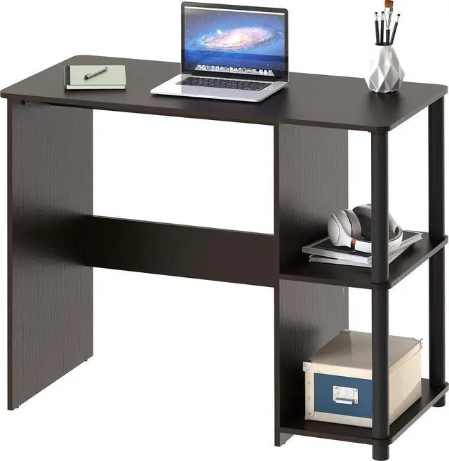 Alt view image 4 of 7 - SHW 35-Inch Home Office Cyrus Desk with Open Storage Shelves, Espresso