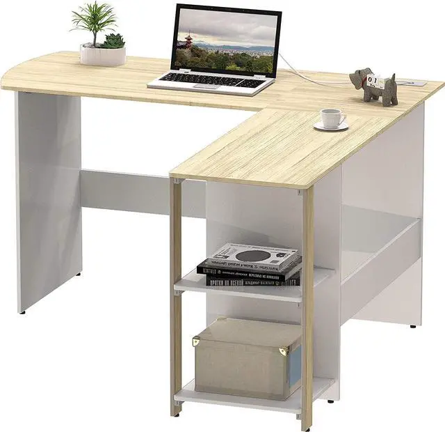 Alt view image 3 of 5 - SHW L-Shaped Home Office Corner Desk Wood Top, Oak
