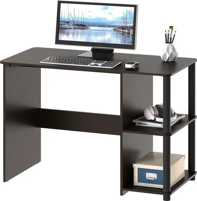 Main image of SHW 35-Inch Home Office Cyrus Desk with Open Storage Shelves, Espresso