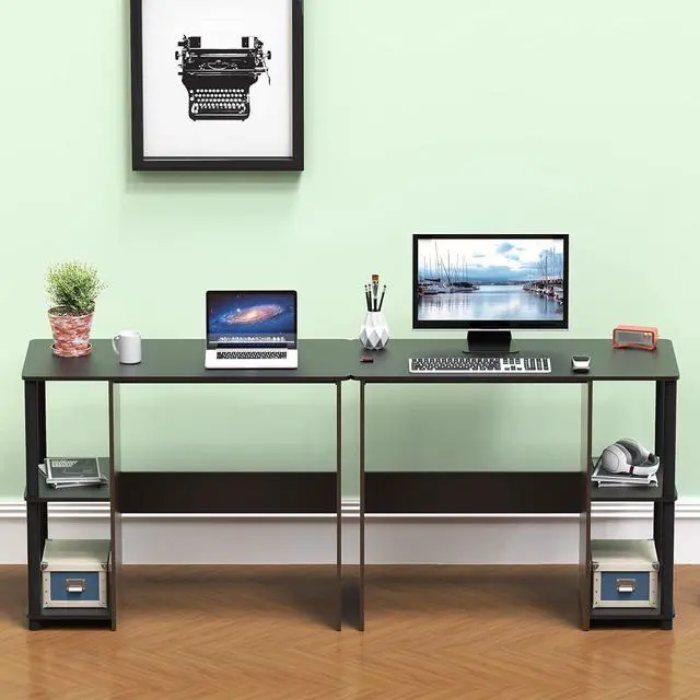 Alt view image 6 of 7 - SHW 35-Inch Home Office Cyrus Desk with Open Storage Shelves, Espresso