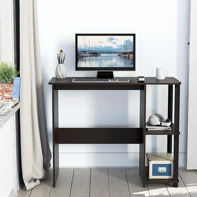 Alt view image 2 of 7 - SHW 35-Inch Home Office Cyrus Desk with Open Storage Shelves, Espresso