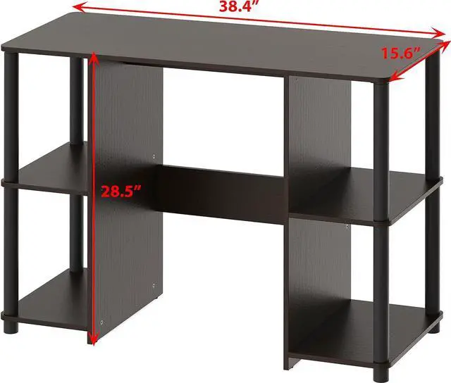 Alt view image 4 of 7 - SHW Compact Home Office Wood Desk with Double Sided Shelves, Espresso