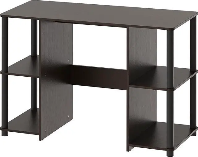 Alt view image 7 of 7 - SHW Compact Home Office Wood Desk with Double Sided Shelves, Espresso
