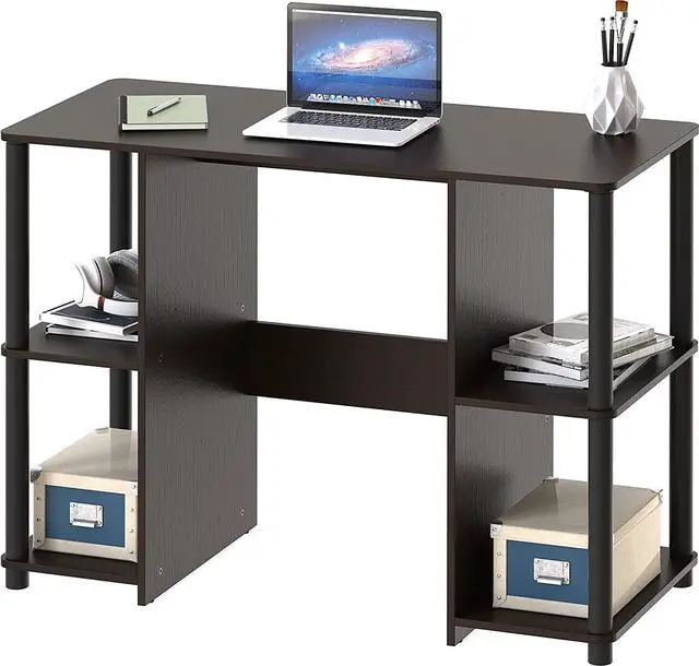 Alt view image 2 of 7 - SHW Compact Home Office Wood Desk with Double Sided Shelves, Espresso
