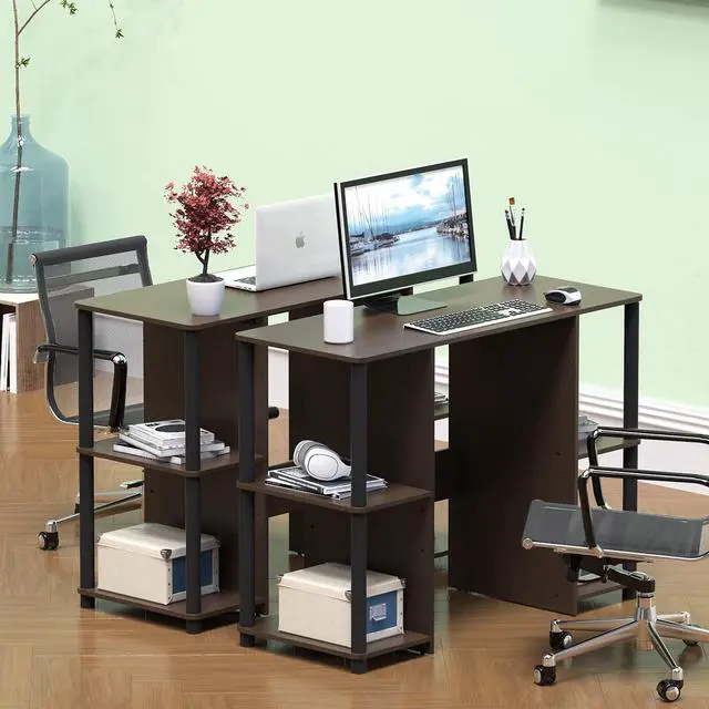 Alt view image 6 of 7 - SHW Compact Home Office Wood Desk with Double Sided Shelves, Espresso