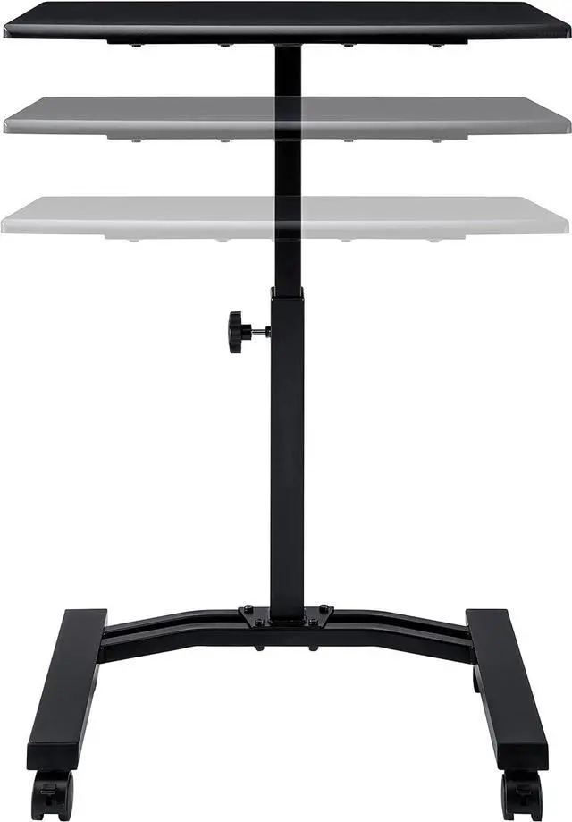 Alt view image 6 of 7 - Classics Airlift Height Adjustable Mobile Rolling Laptop Cart Computer Workstation Desk Table for Home, Office, Classroom, Hospital, w/Wheels, Flat (24") (New Model), Black