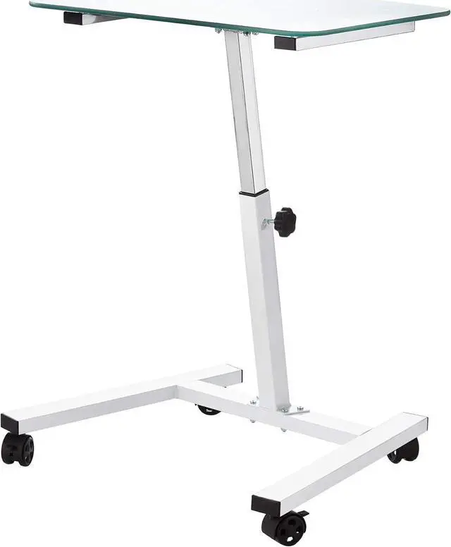 Main image of Seville Classics Airlift Mobile Height Adjustable Laptop Stand Computer Workstation for Sitting Classroom Home Office Medical Table w/Wheels, Tempered Glass (24"), White