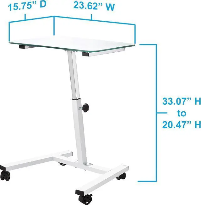 Alt view image 5 of 7 - Seville Classics Airlift Mobile Height Adjustable Laptop Stand Computer Workstation for Sitting Classroom Home Office Medical Table w/Wheels, Tempered Glass (24"), White