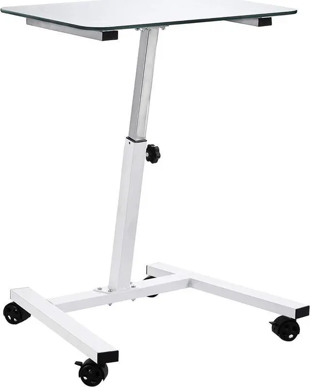 Alt view image 6 of 7 - Seville Classics Airlift Mobile Height Adjustable Laptop Stand Computer Workstation for Sitting Classroom Home Office Medical Table w/Wheels, Tempered Glass (24"), White
