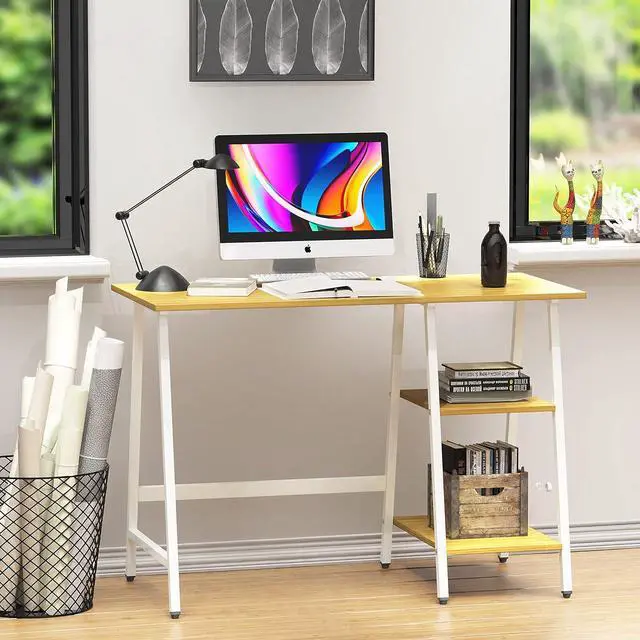 Alt view image 6 of 7 - SHW Trestle Home Office Computer Desk, Oak
