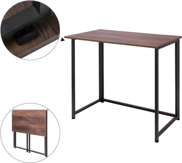 Alt view image 7 of 7 - Leopard Outdoor Products Folding Computer Desk for Small Spaces, Space-Saving Home Office Desk, Foldable Computer Table, Laptop Table, Writing Desk, Compact Study Reading Table (Dark Brown)