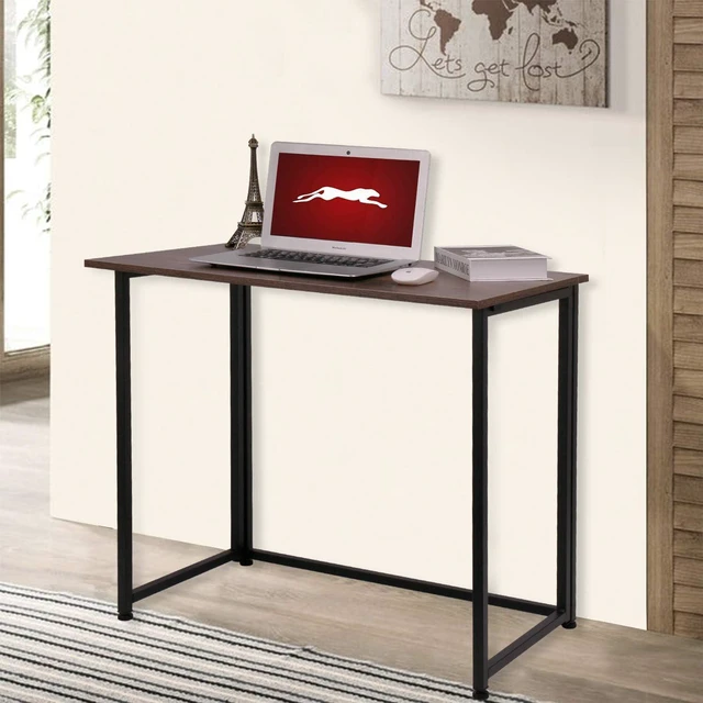 Alt view image 2 of 7 - Leopard Outdoor Products Folding Computer Desk for Small Spaces, Space-Saving Home Office Desk, Foldable Computer Table, Laptop Table, Writing Desk, Compact Study Reading Table (Dark Brown)