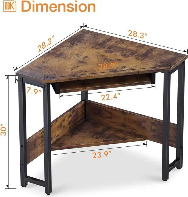 Alt view image 3 of 7 - ODK Corner Desk, Triangle Computer Desk, Small Desk Sturdy Steel Frame for Workstation with Smooth Keyboard Tray & Storage Shelves, Vintage