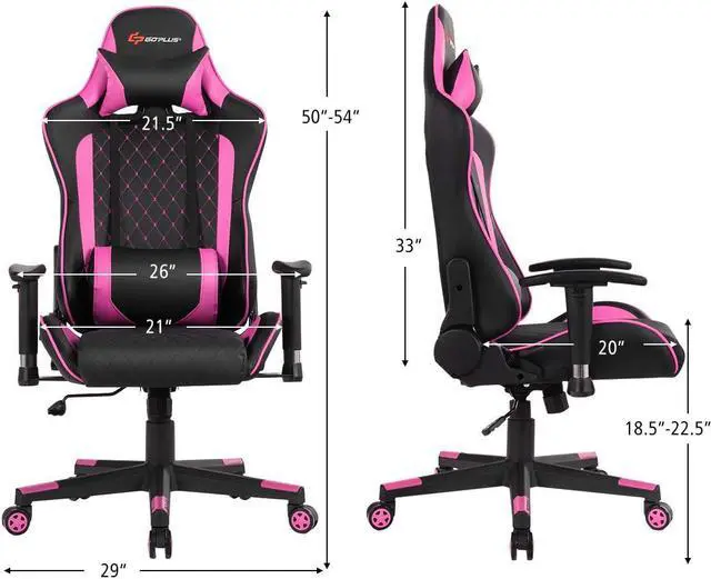 Alt view image 3 of 7 - Goplus Massage Gaming Chair, Reclining Backrest Handrails and Seat Height Adjustment Racing Computer Office Chair, Ergonomic High Back Embroidered PU Swivel Game Chair with Headrest and Lumbar Cushion