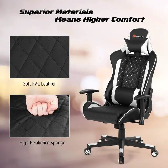 Alt view image 7 of 7 - POWERSTONE Gaming Chair, Gaming Recliner with Adjustable Armrest Massage Lumbar Pillow Wide Cushion Ergonomic Office Computer Chair for Adults, White