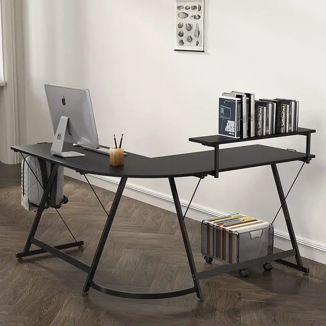 Alt view image 7 of 7 - Vista L-Shape Desk with Monitor Stand, Black