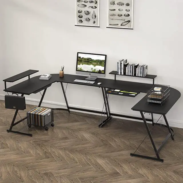 Alt view image 2 of 7 - Vista L-Shape Desk with Monitor Stand, Black