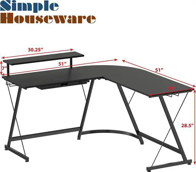 Alt view image 3 of 7 - SHW Computer Gaming L-Shaped Desk with Monitor Stand for Home Office, Black
