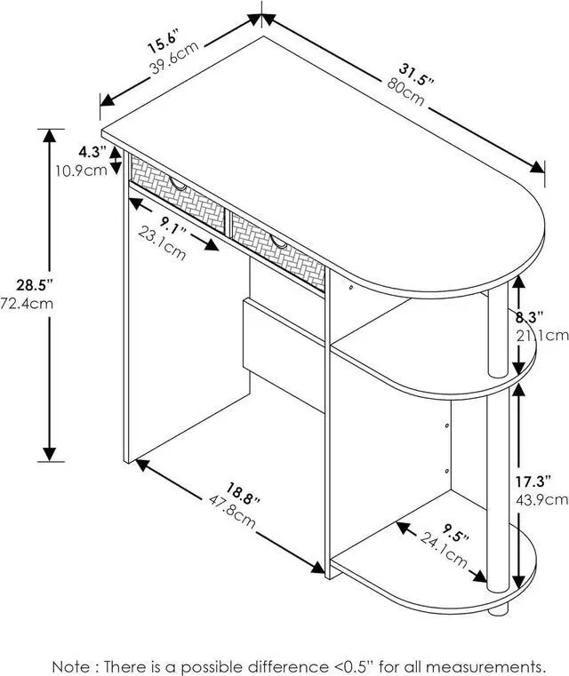 Alt view image 3 of 7 - Furinno Go Green Home Laptop Notebook Computer Desk/Table with 2 Drawer Bins, White Oak/Chrome