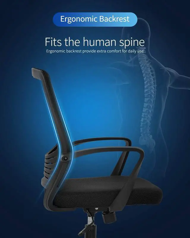 Alt view image 6 of 7 - Home Office Chair Ergonomic Desk Chair Mesh Computer Chair Lumbar Support Modern Executive Adjustable Rolling Swivel Chair Comfortable Mid Black Task Chair, Black