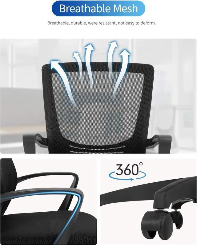 Alt view image 5 of 7 - Home Office Chair Ergonomic Desk Chair Mesh Computer Chair Lumbar Support Modern Executive Adjustable Rolling Swivel Chair Comfortable Mid Black Task Chair, Black