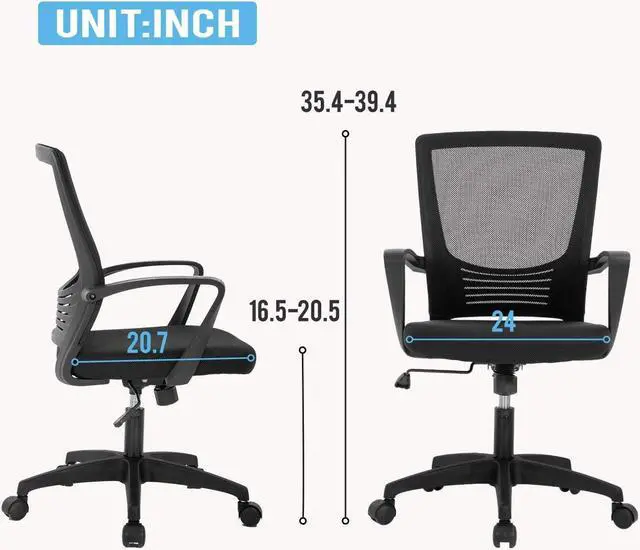 Alt view image 7 of 7 - Home Office Chair Ergonomic Desk Chair Mesh Computer Chair Lumbar Support Modern Executive Adjustable Rolling Swivel Chair Comfortable Mid Black Task Chair, Black