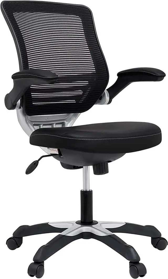 Alt view image 4 of 7 - Modway Edge Mesh Back and White Vinyl Seat Office Chair With Flip-Up Arms - Computer Desks in Black