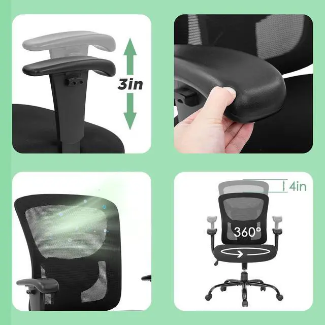 Alt view image 6 of 7 - BestOffice Big and Tall Office Chair 500lbs Desk Chair Mesh Computer Chair with Lumbar Support Wide Seat High Back Task Executive Ergonomic Chair for Home Office (Black)