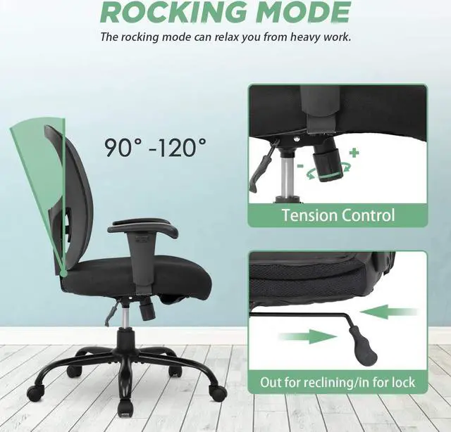 Alt view image 7 of 7 - BestOffice Big and Tall Office Chair 500lbs Desk Chair Mesh Computer Chair with Lumbar Support Wide Seat High Back Task Executive Ergonomic Chair for Home Office (Black)