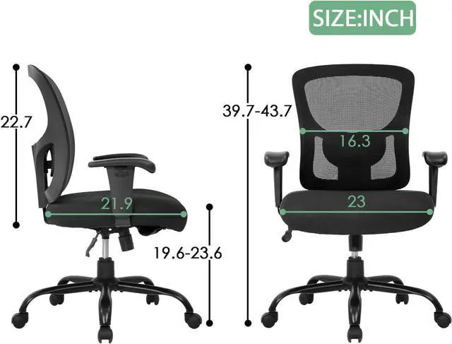 Alt view image 2 of 7 - BestOffice Big and Tall Office Chair 500lbs Desk Chair Mesh Computer Chair with Lumbar Support Wide Seat High Back Task Executive Ergonomic Chair for Home Office (Black)