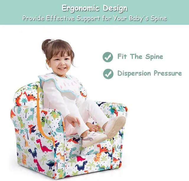 Alt view image 5 of 7 - Costzon Kids Sofa, Children Armrest Chair with Pattern, Toddler Furniture w/Sturdy Wood Construction for Boys & Girls, Armrest Couch for Preschool Children, Lightweight Children Sofa Chair, Dinosaur