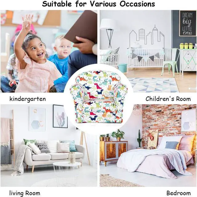 Alt view image 6 of 7 - Costzon Kids Sofa, Children Armrest Chair with Pattern, Toddler Furniture w/Sturdy Wood Construction for Boys & Girls, Armrest Couch for Preschool Children, Lightweight Children Sofa Chair, Dinosaur