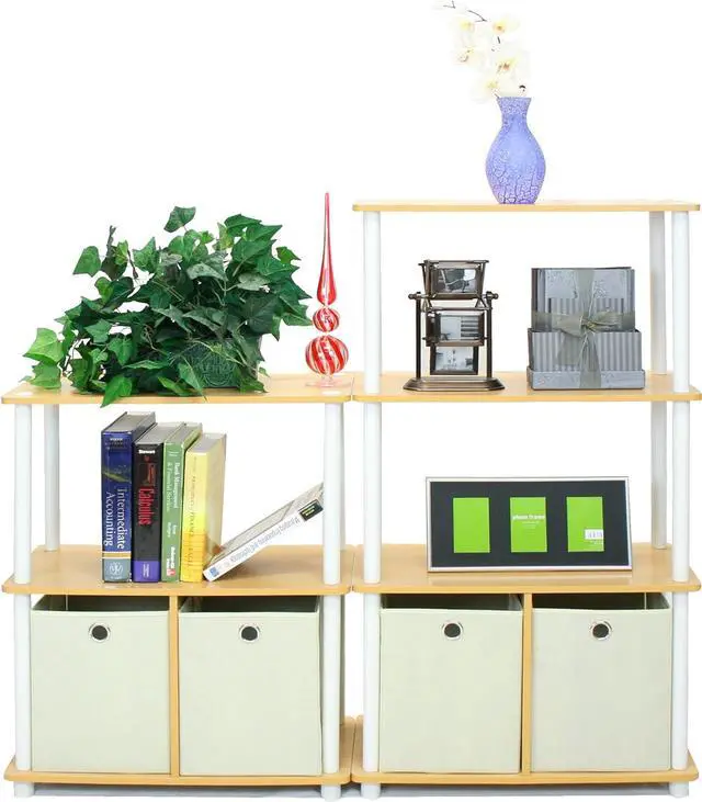 Alt view image 3 of 5 - Furinno Go Green 3-Tier 2-Bin Multi-Purpose Storage Shelf (Set of 2), Beech