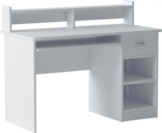 Main image of OneSpace Essential Computer Desk, Hutch with Pull-Out Keyboard, White