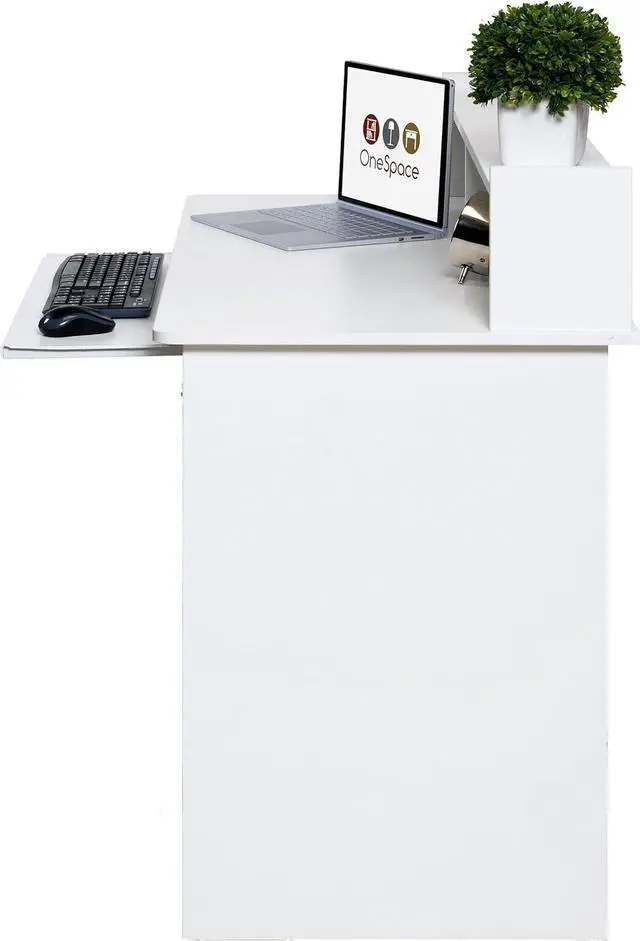 Alt view image 6 of 7 - OneSpace Essential Computer Desk, Hutch with Pull-Out Keyboard, White