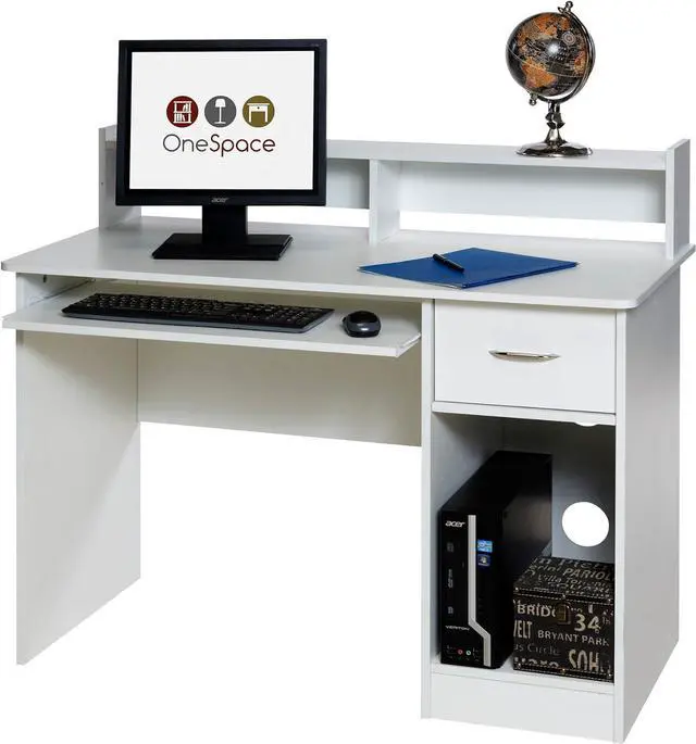 Alt view image 5 of 7 - OneSpace Essential Computer Desk, Hutch with Pull-Out Keyboard, White