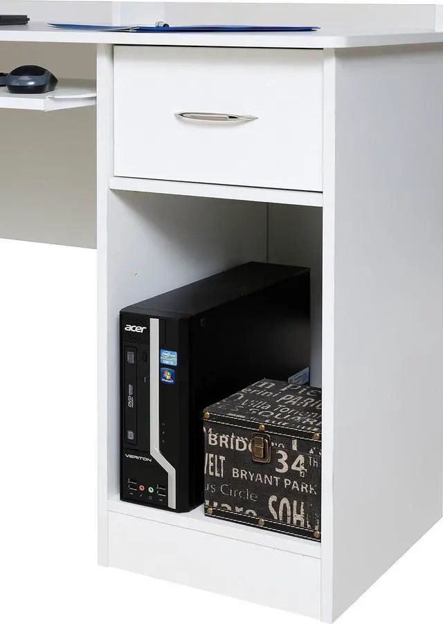 Alt view image 4 of 7 - OneSpace Essential Computer Desk, Hutch with Pull-Out Keyboard, White