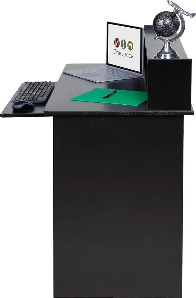 Alt view image 7 of 7 - OneSpace Essential Computer Desk, Hutch with Pull-Out Keyboard, Black