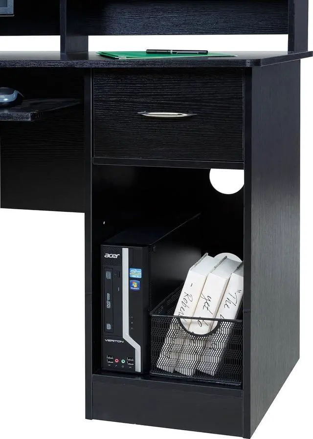 Alt view image 5 of 7 - OneSpace Essential Computer Desk, Hutch with Pull-Out Keyboard, Black