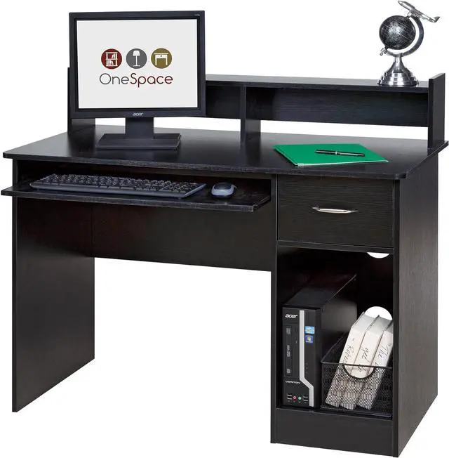 Alt view image 6 of 7 - OneSpace Essential Computer Desk, Hutch with Pull-Out Keyboard, Black