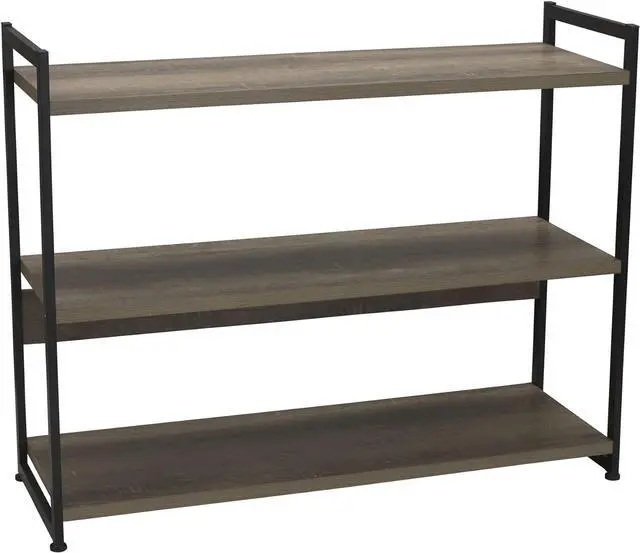 Main image of Household Essentials Wide 3Shelf Open Storage Bookshelf in Oak Rustic Wood Grain and White Metal Frame, Ashwood