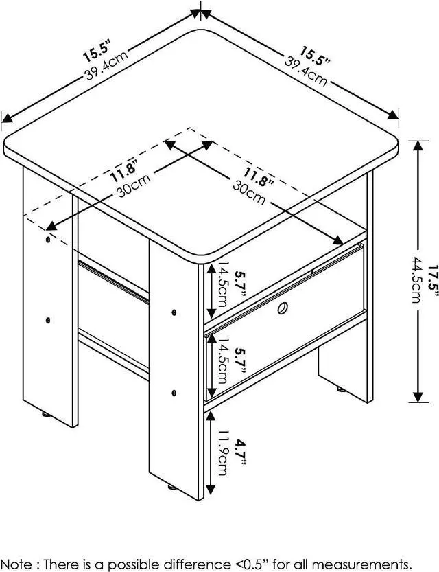 Alt view image 3 of 5 - Furinno Andrey Set of 2 End Table / Side Table / Night Stand / Bedside Table with Bin Drawer, Dark Brown/Black