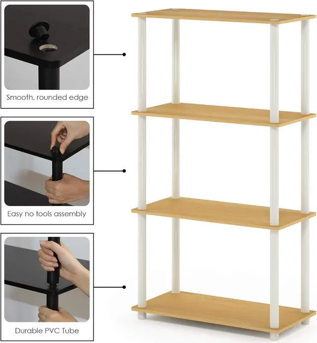 Alt view image 7 of 7 - Furinno Turn-N-Tube Toolless 4-Tier Storage Shelves, Beech