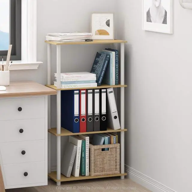 Alt view image 2 of 7 - Furinno Turn-N-Tube Toolless 4-Tier Storage Shelves, Beech