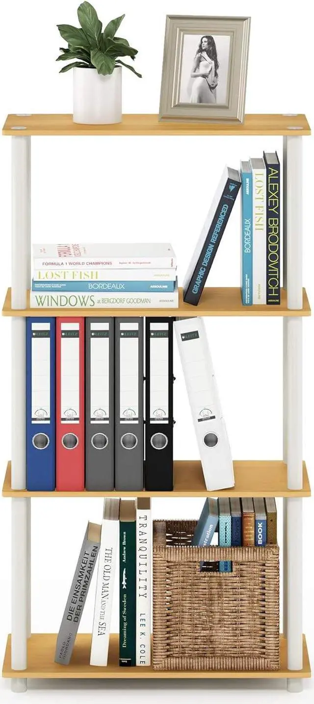 Alt view image 6 of 7 - Furinno Turn-N-Tube Toolless 4-Tier Storage Shelves, Beech