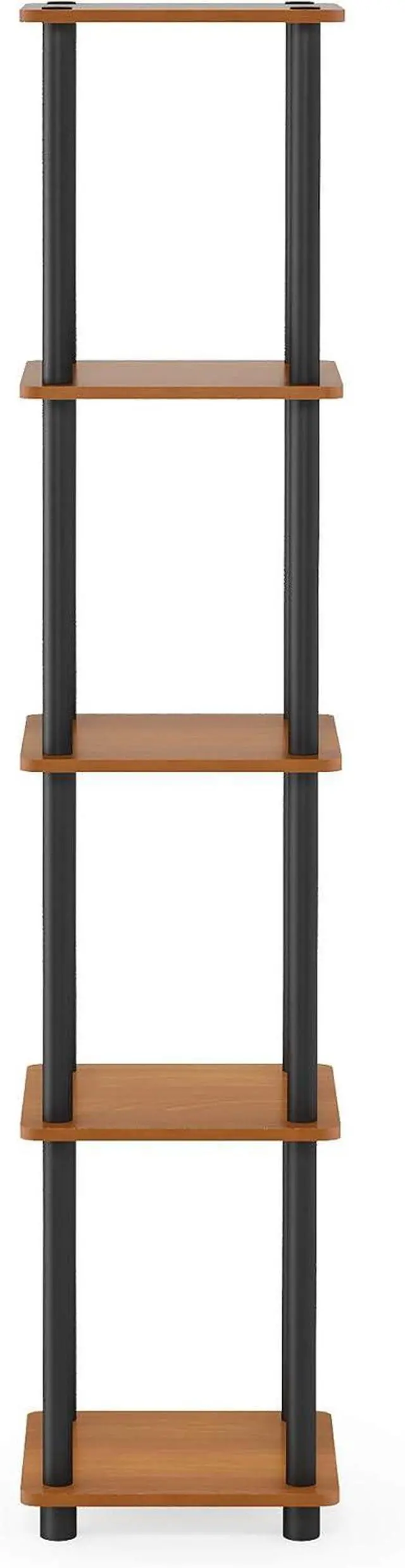 Alt view image 5 of 6 - FURINNO Turn-N-Tube 5-Tier Corner Square Rack Display Shelf, Round, Light Cherry/Black