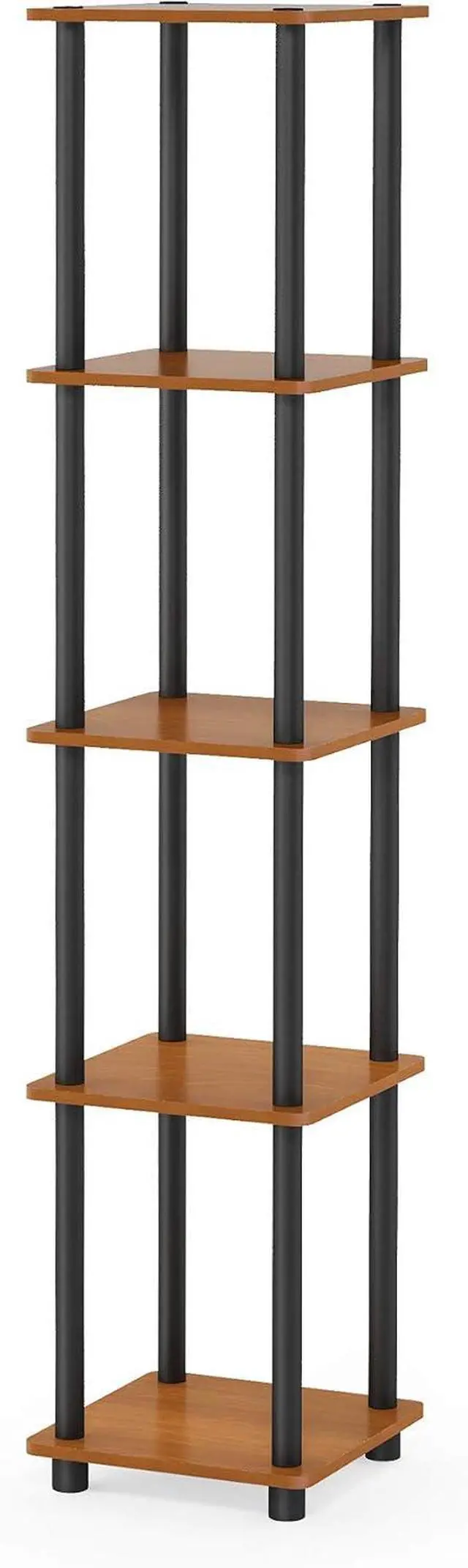 Alt view image 6 of 6 - FURINNO Turn-N-Tube 5-Tier Corner Square Rack Display Shelf, Round, Light Cherry/Black
