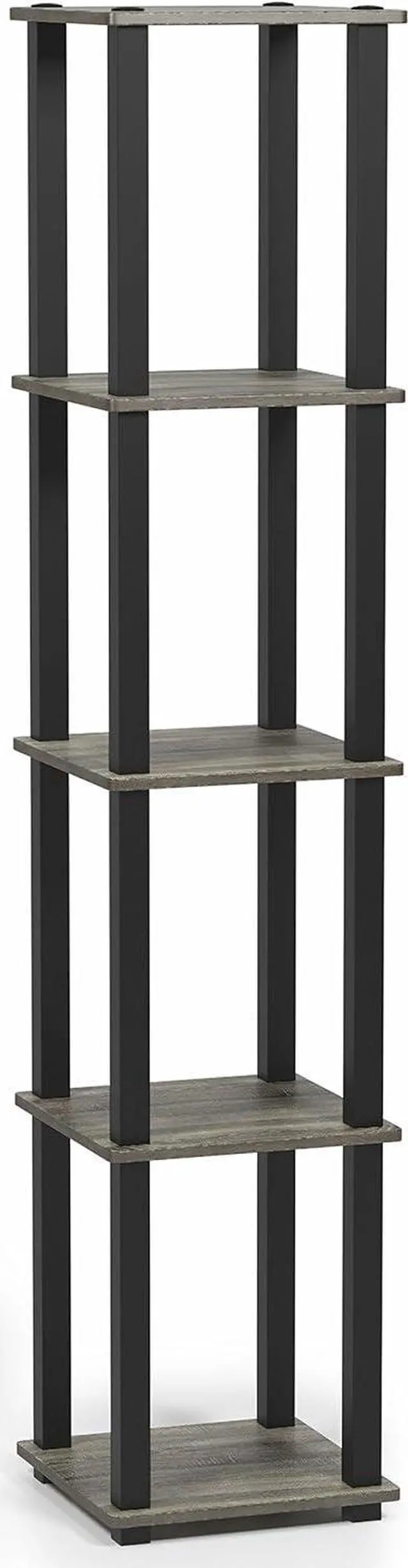 Main image of FURINNO Turn-S-Tube 5-Tier Corner Square Rack Display Shelf, French Oak Grey/Black